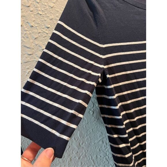 Banana Republic Stretch Cotton Boat Neck Navy & White Striped Woman’s Shirt Size - Picture 4 of 11